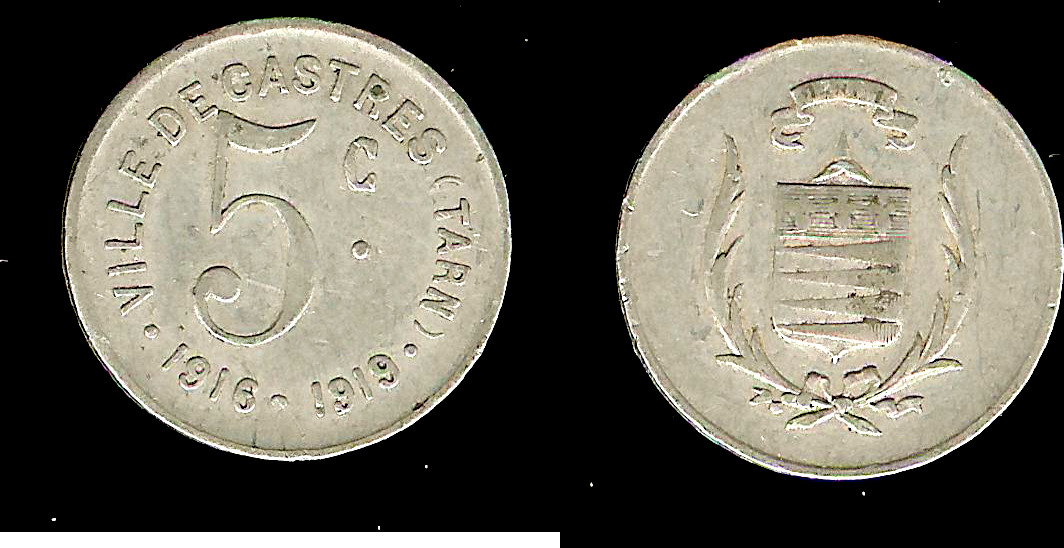 Castres (Tarn) 5 centimes 1916-1919 aVF